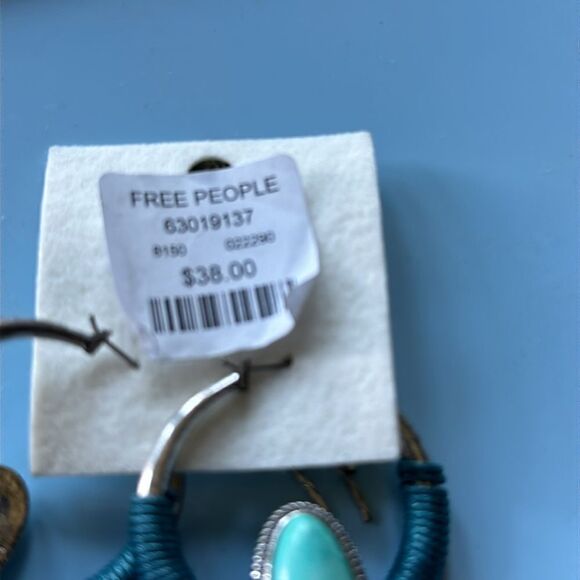 Free People Rhodes Stone Hoop Earrings Turquoise Silver Western Sold Out! - Picture 6 of 7